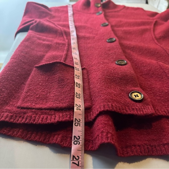Eileen Fisher Red 100% Wool Cardigan Sweater Mock Neck Size Medium - Picture 8 of 9